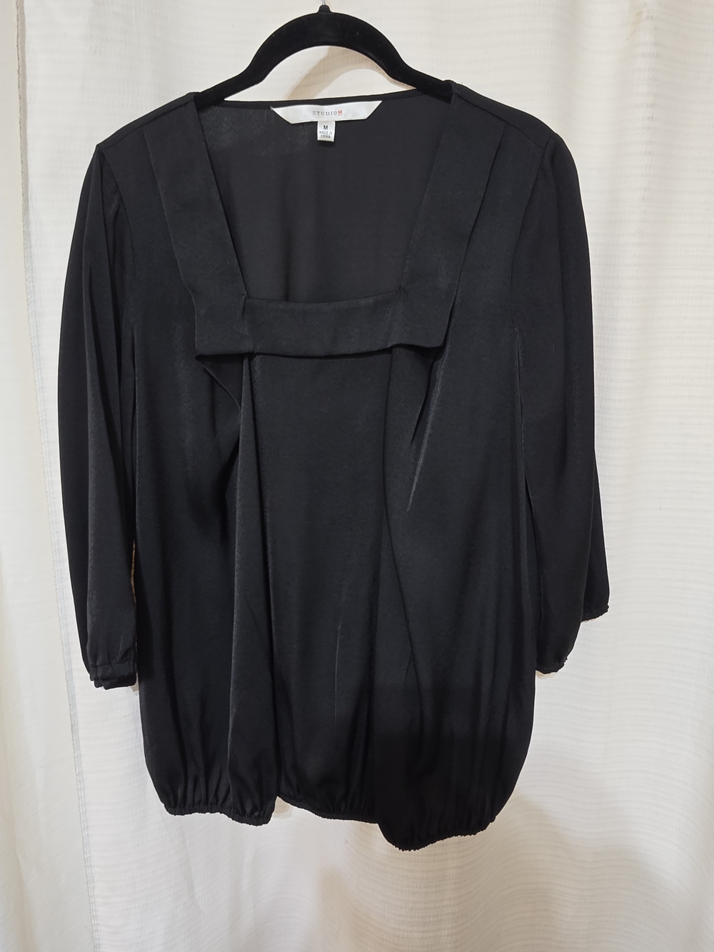 Studio M Black Square-Neck Balloon Hem Women's Top